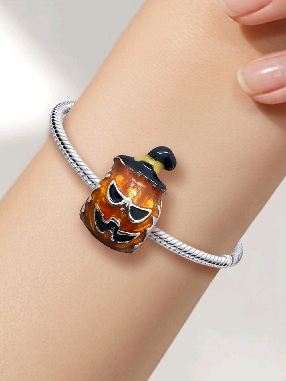 Jack O' Lantern 3D Bracelet Charm Pumpkin Head Halloween Fall Orange Enamel NEW